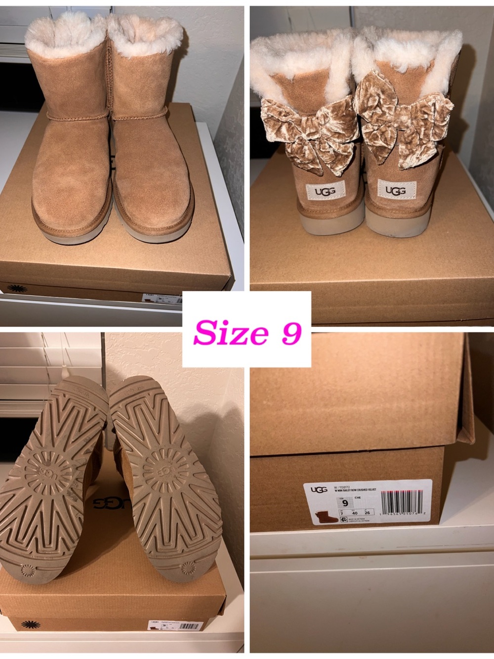 UGG Chestnut Suede Boot with Velvet Bows